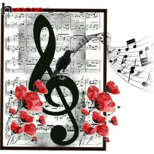 Huacan Full Drill Diamond Painting Music Home Decor Mosaic Embroidery Rose Flower Scenery Wall Sticker Diamond Art