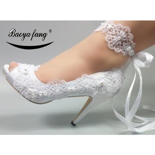 BaoYaFang 2018 Ankle strap Womens wedding shoes Peep Toe Open side fashion shoes woman High heels platform shoes free shipping