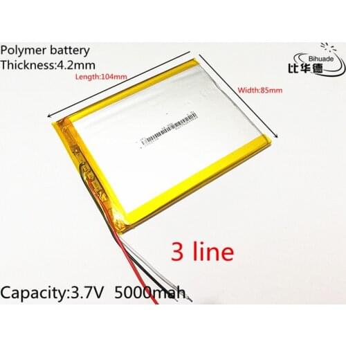 Free shipping 1pcs/lot 3 line 4285104 capacity 5000 mAh polymer battery for tablet pc 7 inch 8 inch 9inch