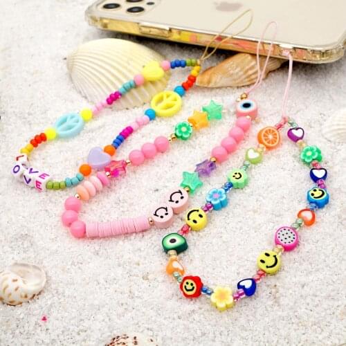 2021 Cell Phone Chains Straps Beads Beaded Mobile Phone Chain Lanyard Colored Star Charm String Holder Jewelry