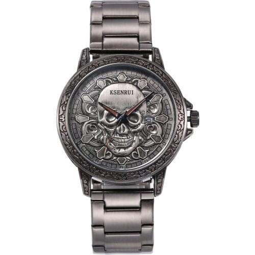 2020 New SKULL Men Watch Top Brand Luxury Fashion Steel Belt Carved Case Quartz Watch Men Stylish Male Clocks Relogio Masculino