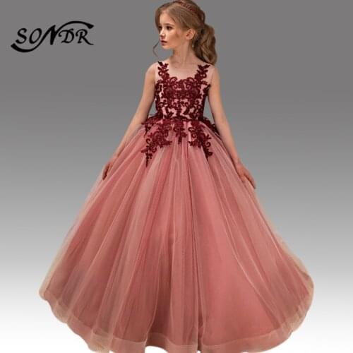 Beading Kids Wedding Party Dress HT202 Appliques Embroidery Girls Princess Ball Gowns O-Neck Tank Elegant Flower Girl Dresses