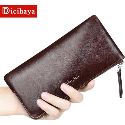 DICIHAYA Genuine Leather Cowhide Retro Men Wallet Coin Purse Long Card Holder Large Capacity Male Walet Pocket For Phone Bag