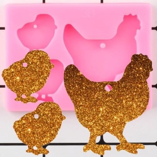 DIY Animals Chicken Family Keychain Silicone Mold Epoxy Resin Molds Key Chain Pendant Clay Moulds