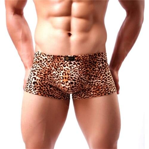 Mens Underwear Boxers Sexy Breathable Leopard Print Male Boxer Shorts Trunks Low Rise Underpants Penis Pouch Sleepwear Panty