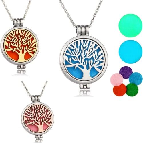 Tree of Life Luminous Pendant Necklace Medallion Essential Oils of Aromatherapy Diffuser Charm Women Men Necklace Jewelry