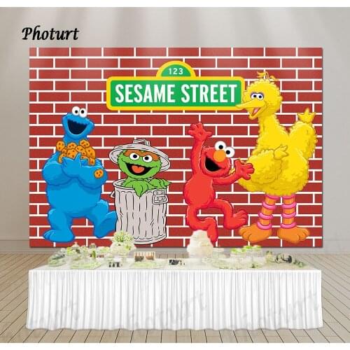 PHOTURT Sesame Street Backdrop Kids Birthday Background Elmo Cookie Monster Polyester Vinyl Photography Banner Photo Props