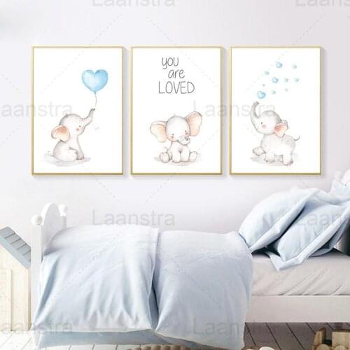 Canvas HD Print Cartoon Elephant Blue Love Bubble Children Poster Nordic Home Decoration Baby Nursery Decor Wall Art Painting