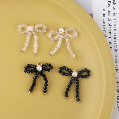 Glass Crystal Rhinestone Crochet Ribbon Bow Charms 20pcs 29*32mm Ornament Accessories Jewelry Earring Necklace Pendants