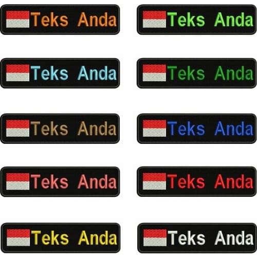 Indonesian flag Indonesia 10X2.5cm Embroidery Custom Name Text Patch Stripes badge Iron On Or Velcro Backing Patches For Clothes
