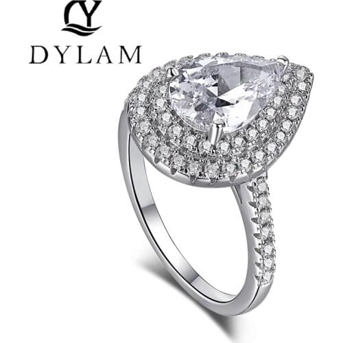 DYLAM Teardrop 925 Sterling Silver Cubic Zirconia For Women Ring For Women luxurious Shiny Wedding Gift for wife noble Jewelry