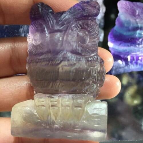 Beautiful natural colorful fluorite crystal owl reiki healing gemstone hand carved crystal gemstone wholesale as gift wholesale