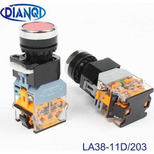 LA38-11D/203 Contact Push Button Switch with LED Indicator Light On/Off Momentary 22mm 12V 24V 220V 380V Red Green