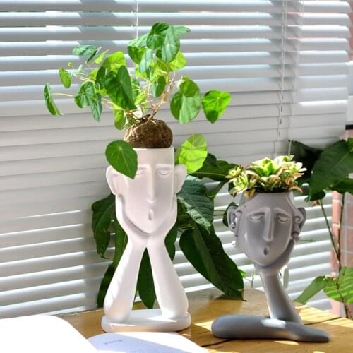 Flowe Vase for Decor Sculpture Resin Statue Character Face Art Living Room Decoration for Flowers Home Decoration Accessories