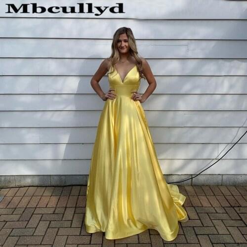 Mbcullyd Graceful V-neck Long Prom Dresses 2020 Sexy Backless Evening Party Dress For Women Cheap vestidos de fiesta de noche