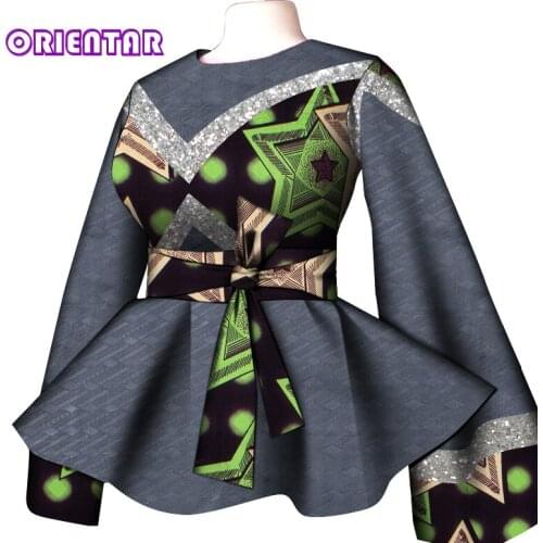 Fashion African Shirt Dresses for Women Dashiki Blouse Ankara Wax Print Shiny Tops Long Sleeve Shirt Women African Clothes WY819