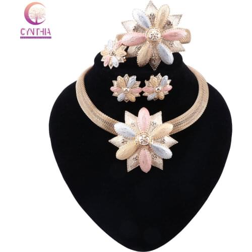 CYNTHIA Fashion Charm African Bride Earrings Ring Jewelry Sets Classic Style Wedding Dubai Necklace Bracelet for Women