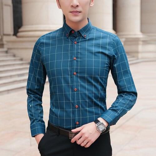 BROWON Brand Shirts Men Long Sleeve Turn-down Collar Plaid Pattern Mens Shirt Smart Casual Business Shirt Plus Size M - 5XL