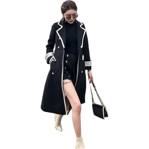 2021 New Winter Women Woolen Coat Fashion Casual Double-breasted Long Coat Female Jacket British Hepburn Style Slim Overcoat