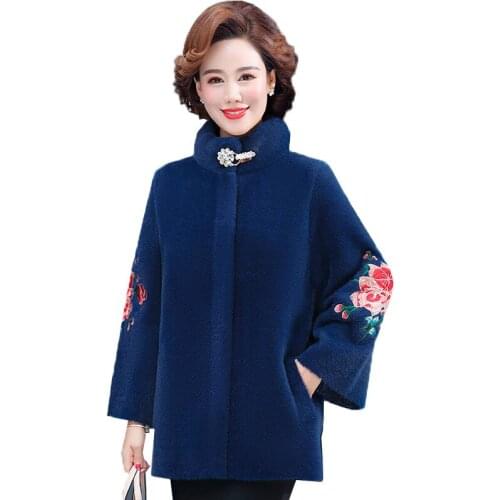 Autumn Winter Middle-aged Women Imitation Mink Cashmere Coat Middle-aged Mother Woolen Coat Female Casual Plus Size Jacket R888
