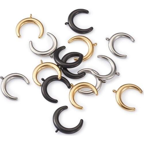 15pcs Stainless Steel Crescent Pendants 3 Colors Double Horn Moon Charms 22.5x23mm for DIY Bracelet Necklace Jewelry Making