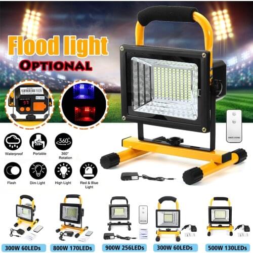 300W-900W Portable LED Rechargeable Floodlight Waterproof Spotlight Battery Powered Searchlight Outdoor Work Lamp Camping