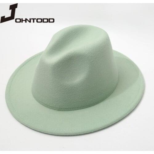 2021 New 21 Colors Fedora Hat Women Men Solid Color Band Jazz Hats Wide Brim Classic Wedding Church Winter Men Ladies Hat Gorras