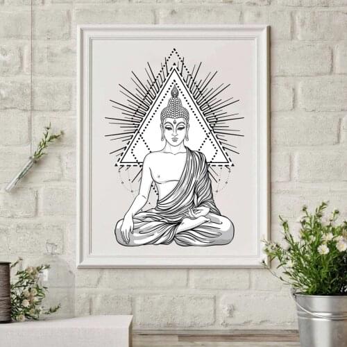 Sitting Buddha Wall Art Print and Poster Hand Drawn Religion Buddha Statue Canvas Painting Wall Picture Home Decor