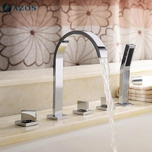 Bathtub Shower Faucets Chrome Polish Bathroom Suana 5pc Sets Showerhead,Diverter,Two Handles,Shower Hose,Waterfall Spout YGWJ001
