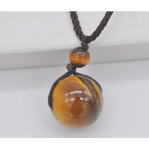 Tigereye Round Stone Adjustable Nylon Rope Braid Necklace Jewelry For Woman Gift F440