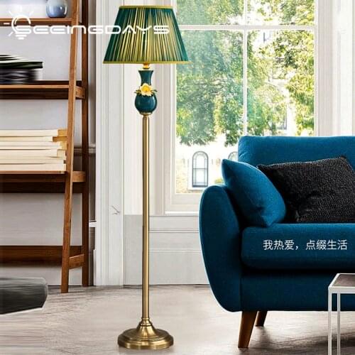 Green Ceramic Flower Ceramic Floor Lamp for Living Room Bedroom Sofa Coffee Table Lamp Study Room Remote Control Floor Lamp