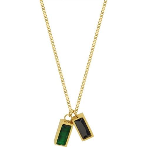 INS New Geometric 316L Stainless Steel Plated 18K Gold Emerald Zircon Pendant Necklace For Wemon Grils Trendy Jewelry Gift
