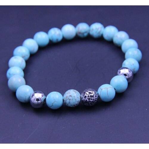 Wonlee Winle Stainless Steel Charms Strand Bracelet for Men&Women 8mm Turquoises Stone Beaded Stretch Bracelets
