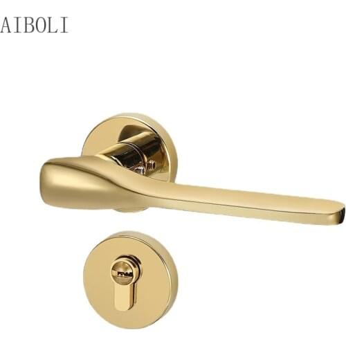 Light Luxury Zinc Alloy Golden Room Door Lock Handle Home Interior Door Silent Lock Body Mechanical Door Lock