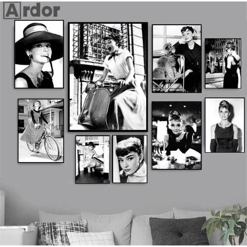Audrey Hepburn Wall Art Canvas Painting Classical Movie Star Poster Black And White Fashion Women Print Pictures Bedroom Decor