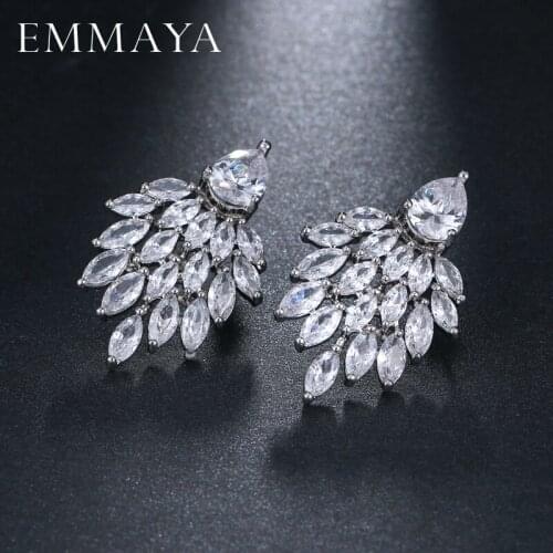 EMMAYA Silver Color Prong Setting CZ Crystal Stud Earrings for Women Jewelry Fashion Boucle D'oreille Femme Accessories