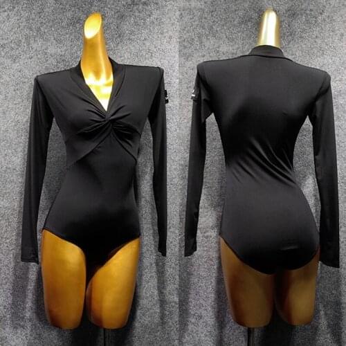 Professional Dance Tops Latin Dancing Leotard Women Black Jumpsuit Long Sleeve Dance Clothes Ballroom Dance Tops Modren VDB1353