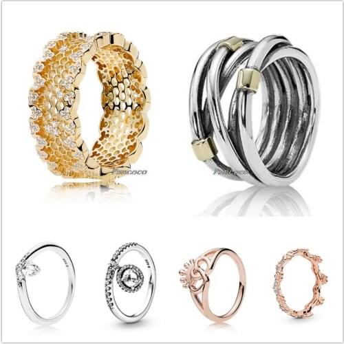 Authentic 925 Sterling Silver Ring Vintage Golden Braided Ring For Women Engagement Wedding Gift Fashion Jewelry