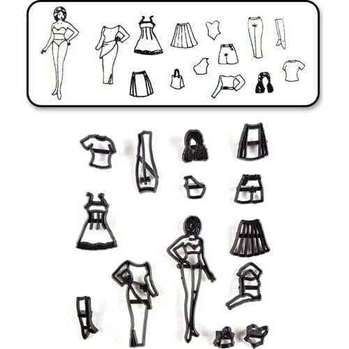14PCS Fashion Clothes Cookie Cutter Plastic Fashion Girl Fondant Cutter Dress Skirt Sugarcraft Cake Mold Cake Decorating Tools