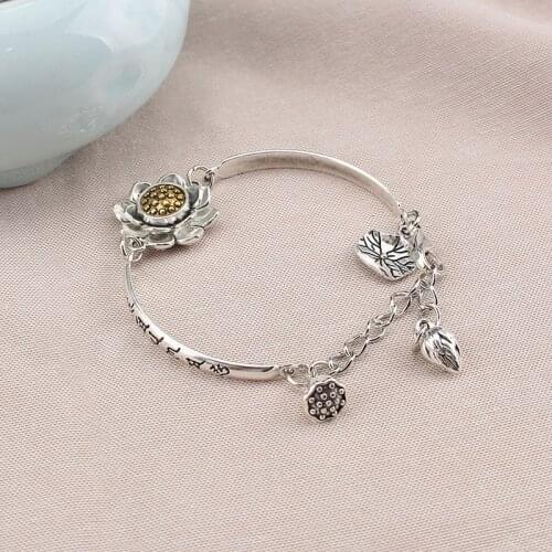 Rotatable Lotus Six Character Truth Vintage Bracelet Female Simple Retro Ethnic Style Chinese Wind Jewelry Creative Gifts