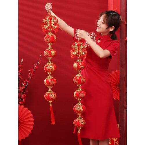 2021 small red lanterns serial decorations indoor Chinese New Year scene layout Spring Festival high grade flocking
