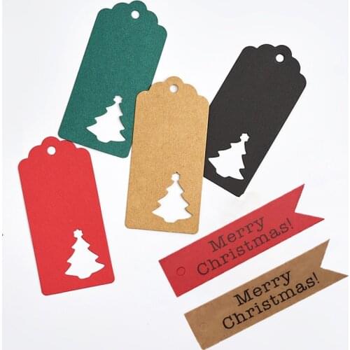 50pcs Christmas Kraft Paper Tags Handmade/Thank You DIY Crafts Hang Tag Gift Wrapping Supplies Labels For Christmas Favors
