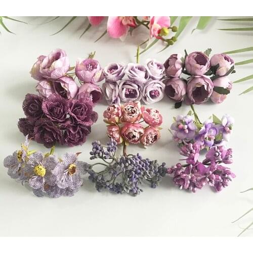 6/8/10/12/50/70/90pcs Mix Purple Flower Cherry Stamen Berries Bundle DIY Christmas Wedding Cake Gift Box Wreaths Decor