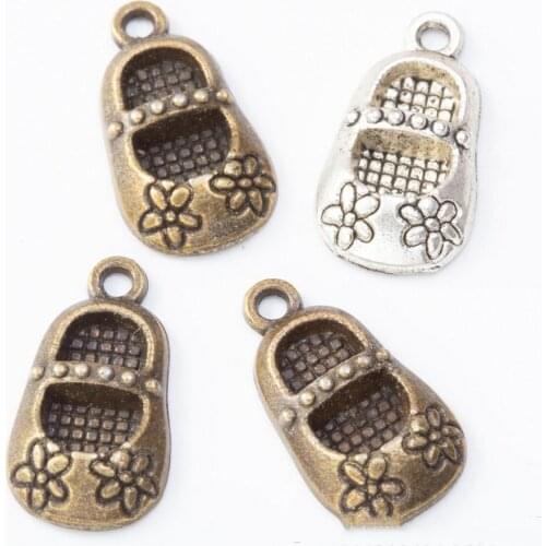 80pcs 21*11MM Antique silver color flower shoes charms vintage bronze pendant for necklace bracelet earring diy jewelry making