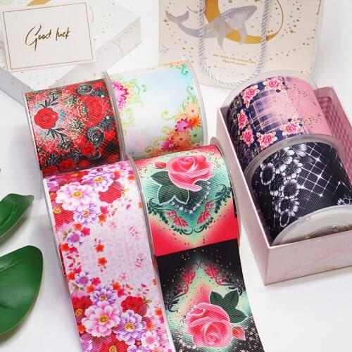 DIY Cartoon Flower Printed Grosgrain Ribbon For Craft Supplies Sewing Accessories 5 Yards. 53259
