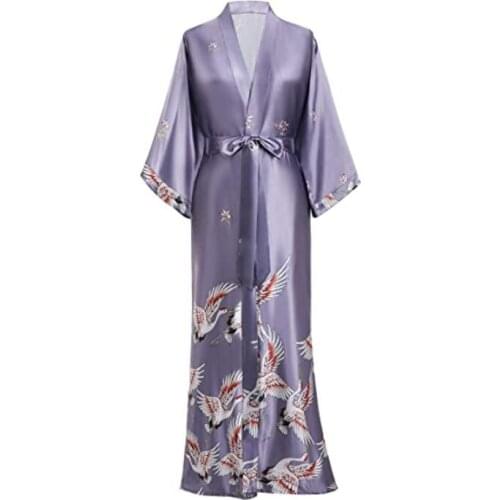 Satin Sleepwear Women Brides Wedding Robe Sleepwear Silky Nightgown Casual Bathrobe Animal Rayon Long Nightgown Kimono Bathrobe