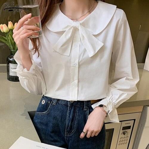 New Fashion Elegant Button Women Tops Cotton Vintage White Shirt Women Lantern Sleeve Loose Casual Women Blouses Blusas 12051
