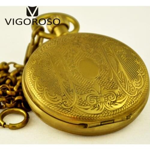 Collectible Antique Old Copper Carved Flower Mechanical Pocket Watch Hand Winding Retro Vintage Pendant Fob Chain Deluxe Gifts