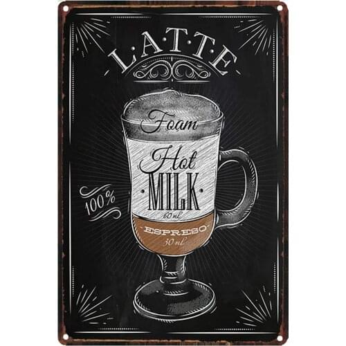 Black Original Retro Design Latte Coffee Formula Tin Metal Sign Wall Art|Thick Tinplate Print Poster Wall Decoration