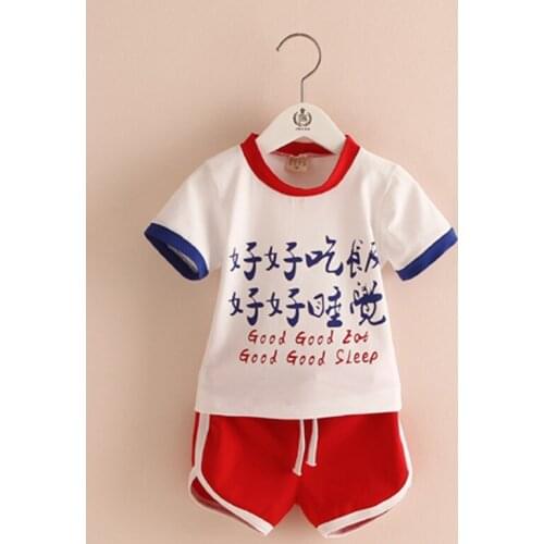 2015 summer kids new styles clothing sets little boys fashion letters print short sleeve t-shirts solid color shorts setsTZ-2496
